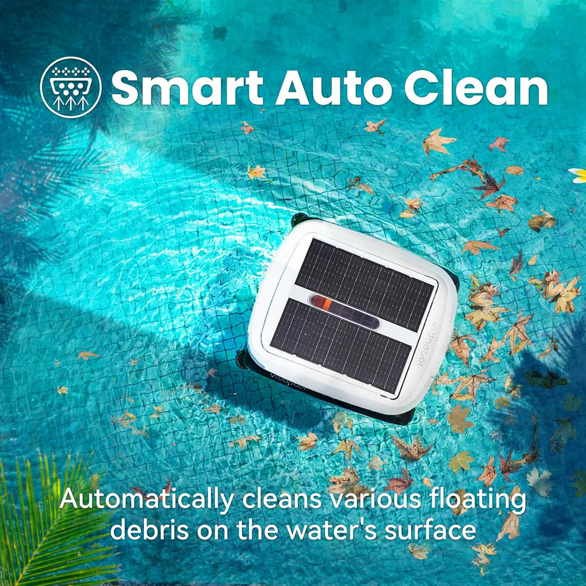 Solar Powered Automatic Robotic Pool Skimmer Cleaner,Solar Pool Surface Cleaner Dual Mode with Obstacle Avoidance Daytime & Overnight Continuous Cleaning Ideal for All Swimming Pool-White