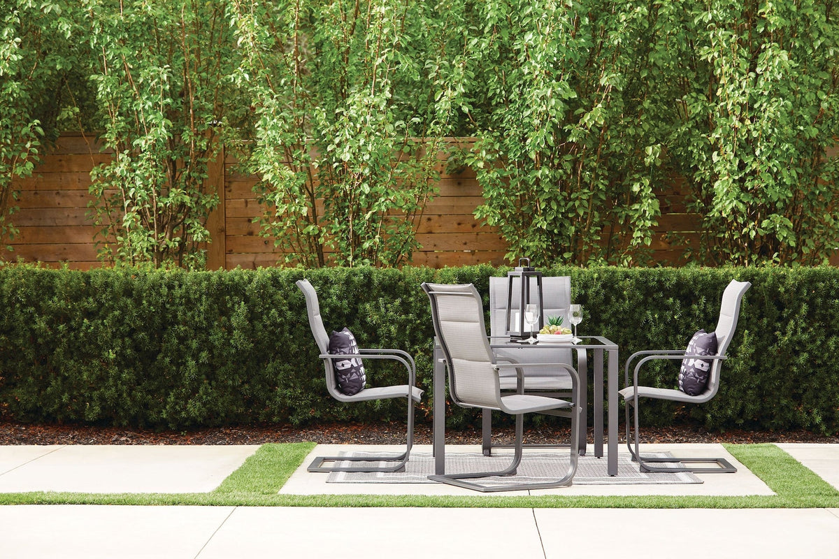 Minden Steel Outdoor Patio Dining Set with Glass Top Table, Grey, 5-pc