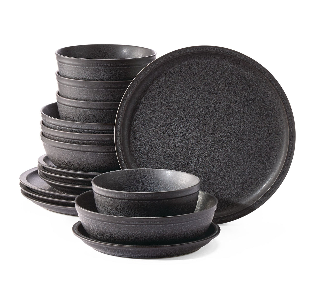 Varennes Stoneware Dinnerware Set, Serves 4, 16-pc, Black Reactive Glaze