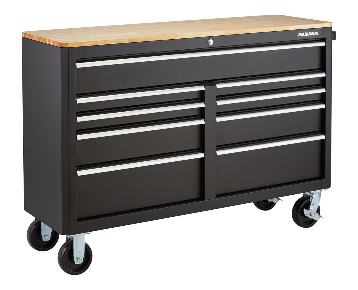 Tool Storage Cabinet, Built-In Power Bar with USB, 9-Drawer, 56-in, Matte Black