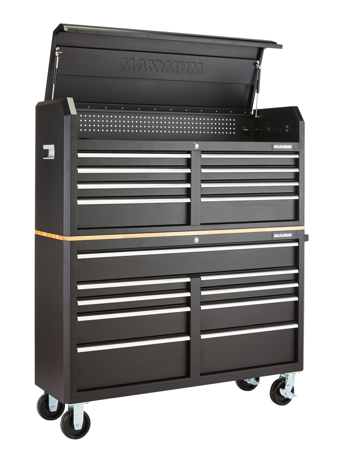 Tool Storage Cabinet, Built-In Power Bar with USB, 9-Drawer, 56-in, Matte Black