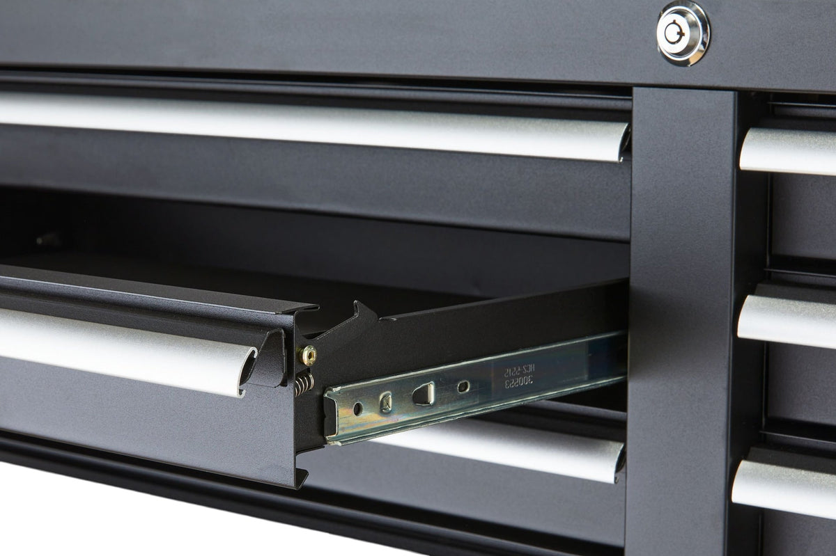 Tool Storage Cabinet, Built-In Power Bar with USB, 9-Drawer, 56-in, Matte Black