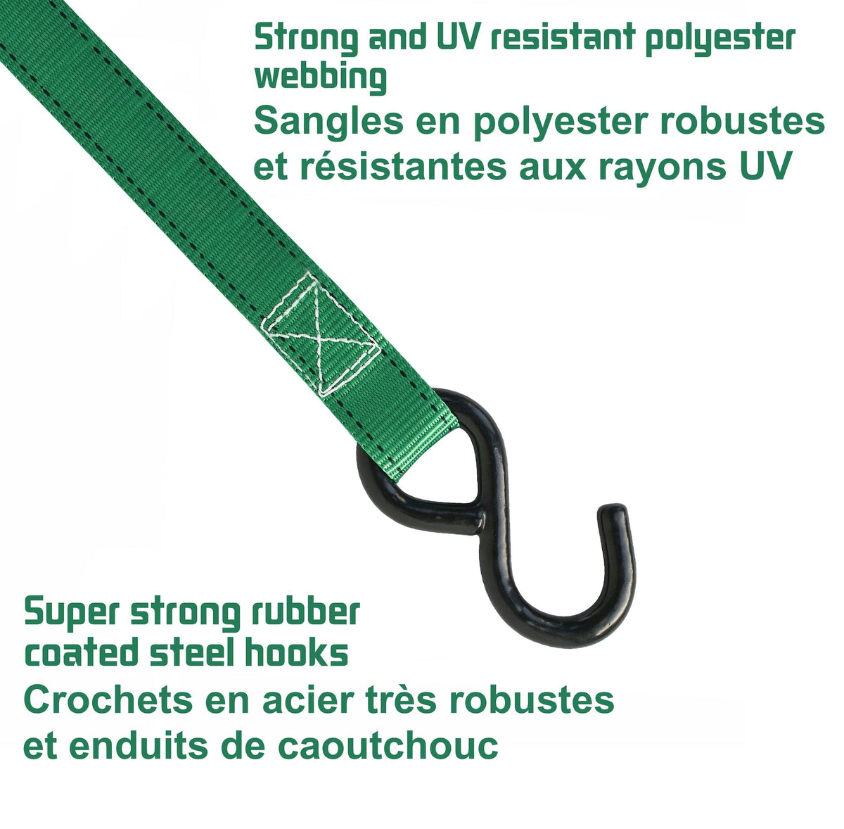 1,500-lb Ratchet Tie Down Straps, with Padded Handle, 1-in x 10-ft, 2-pk