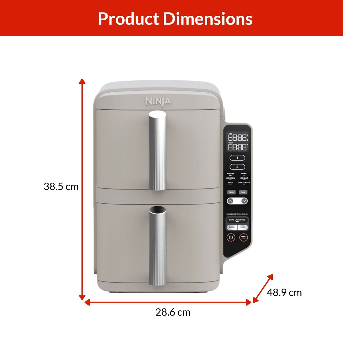 Dual Stacked Space-Saving Air Fryer, Sandstone