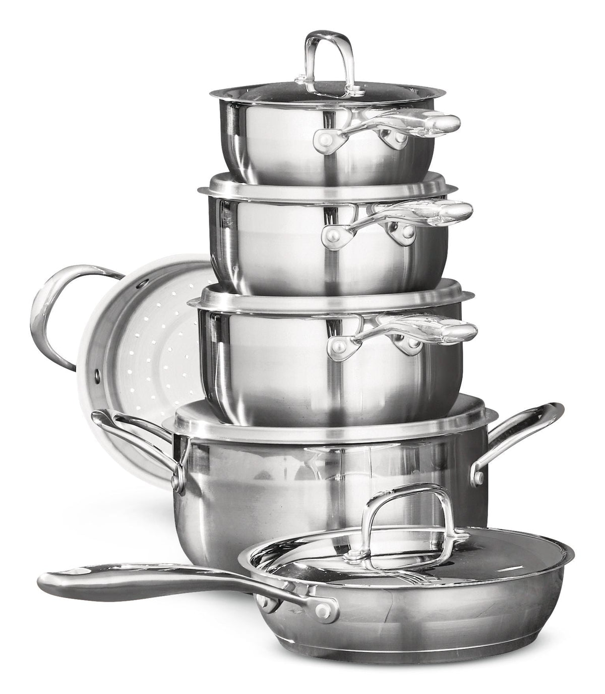 Canadian Classic Stainless Steel Cookware Set, Dishwasher & Oven Safe, 11-pc