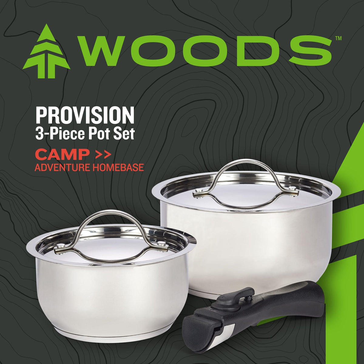 Provision Stainless Steel Camping Cook Pot Set, Made in Canada, 3-pc
