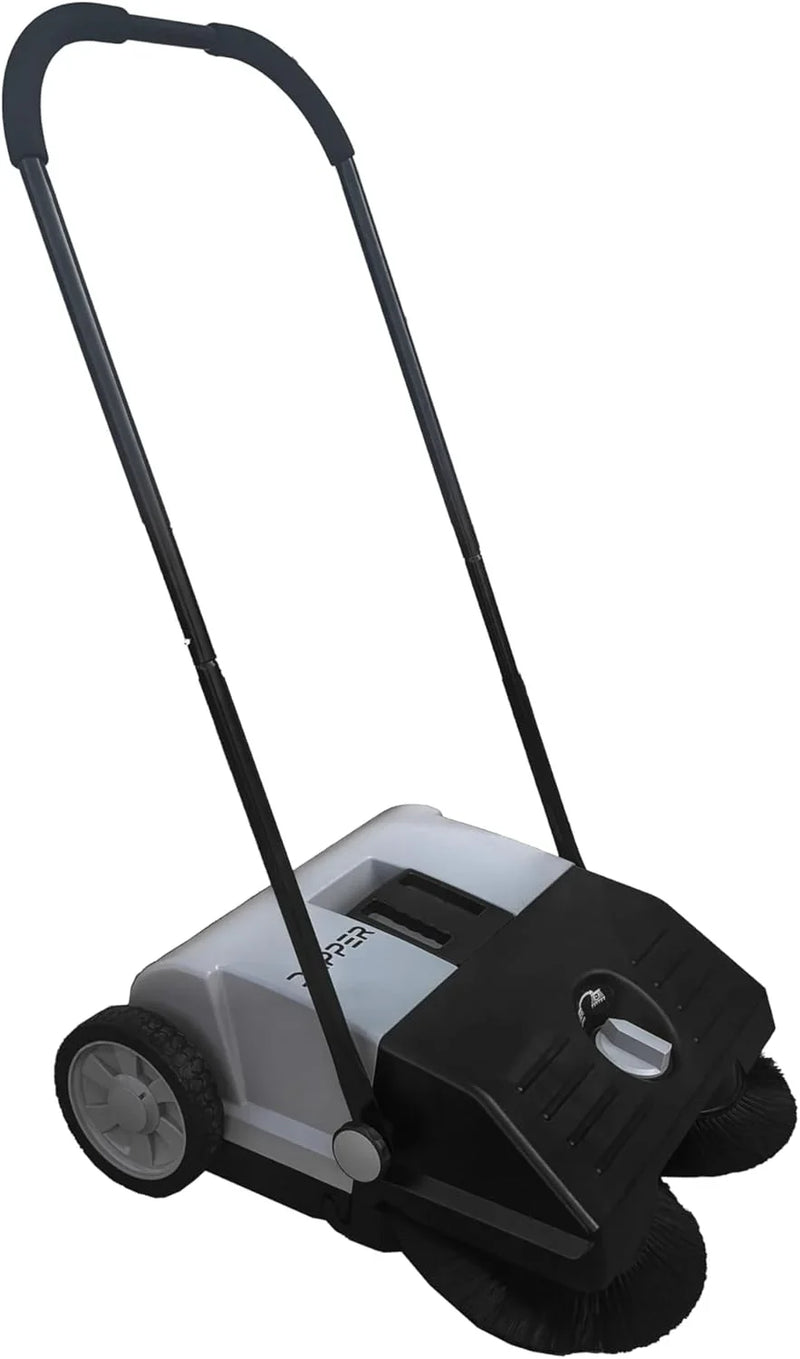 Walk-Behind Outdoor Hand Push Floor Sweeper - 5.25 Gallon Capacity - 25.5" Sweeping Width - Sweeps up to 27,900 ft² / Hour, Grey A1961