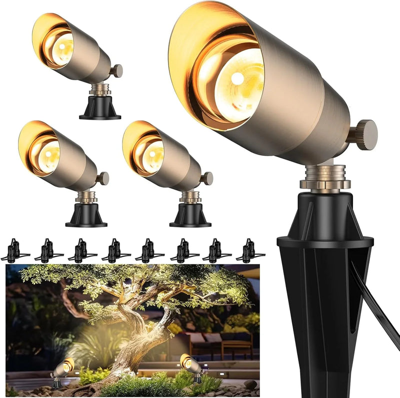 Solid Brass Outdoor Uplights & Accent Light Fixtures, Heavy Duty 12V Low Voltage LED Landscape Lighting Bronze, Wired Spotlights for Garden,Lawn,Patio and Yard Without LED Bulb (12 Pack) Q2607