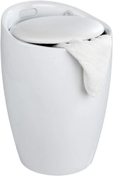 Bathroom stool with laundry basket, storage stool with soft padded seat, white stool for laundry sorting and storage, size 14.2 x 19.9 x 14.2 inches, white, 1-piece set