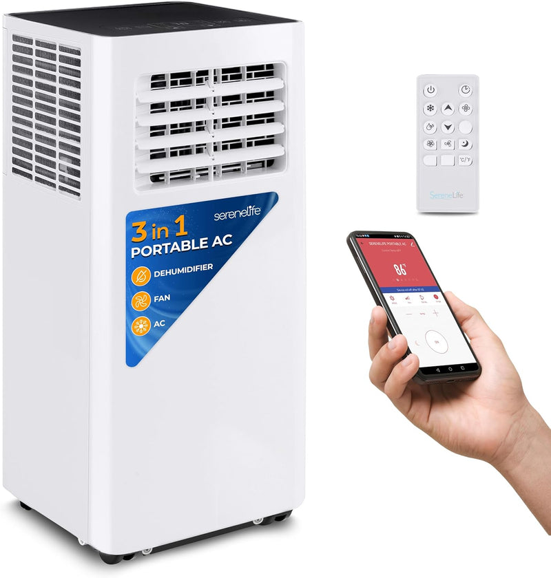 Portable Air Conditioner– 8,000 BTU 3-in-1 AC Unit with Cooling, Dehumidifier & Fan –w/ Remote Control, Window Mount Kit, Wheels, Quiet Operation for Rooms up to 300 sq ft N8635