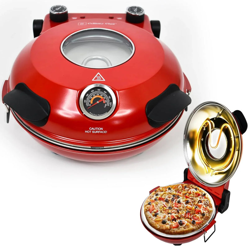 Electric Pizza Oven with Ceramic Stone, Viewing Window, Adjustable Heat Control, Timer and 1200W Baking Power, DIY Homemade Pizzeria, Large 12” Pie Capacity (Black) D1206