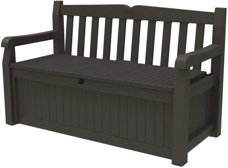 70 Gallon Storage Bench Deck Box for Patio Furniture, Front Porch Decor and Outdoor Seating -- Perfect to Store Garden Tools and Pool Toys, Brown O4262