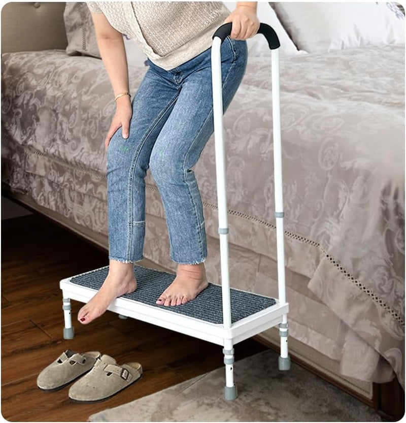 Mybow Bed Step Stool with Handle for High Beds, Adjustable 2 Step Stool, 31.5" Extra Wide & Heavy Duty Mobility Aid for Seniors, Post-Surgery Recovery, Pregnant Women, Medical Bedside Step O1122