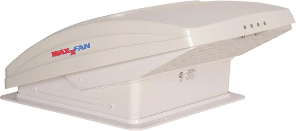 Deluxe - All-In-One RV Vent, Shield & Fan; Built-In Rain Shield, 10 Speed Reversible Fan with Thermostat, Fits Standard 14"x14" Roof Openings, 12V Long Life Motor, White (00-05100K) L1118