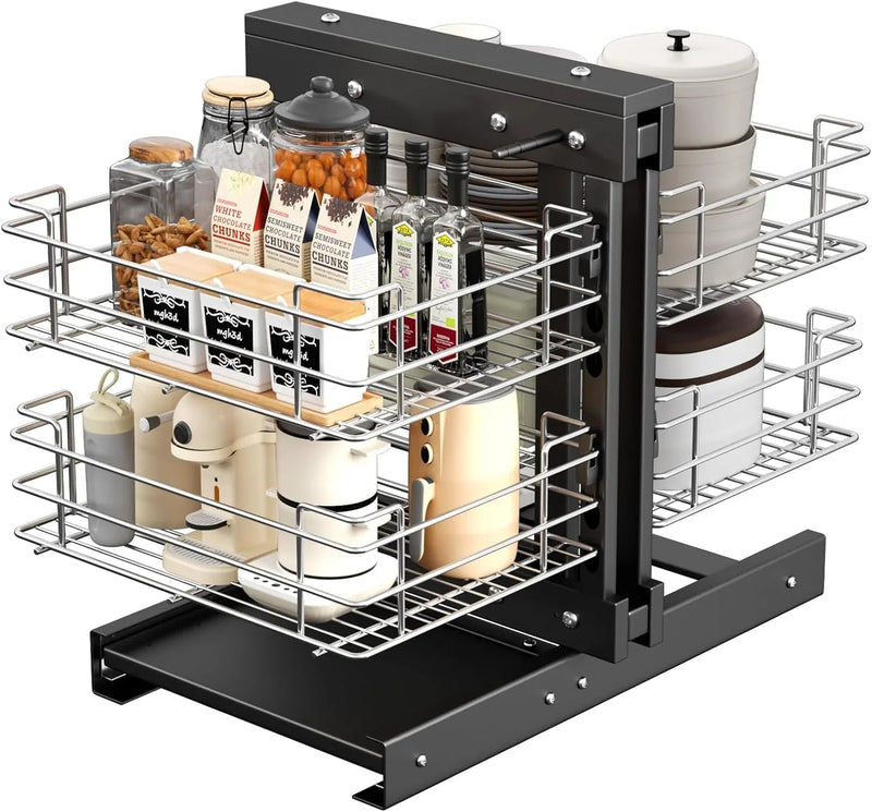 36" Blind Corner Pull Out Organizer,2 Tier 4 Shelf Kitchen Cabinet Organizer, Chrome Carbon Steel Storage Basket, Left Open & Right Open Compatible,for Blind Corner Kitchen or Bathroom Cabinet P5797