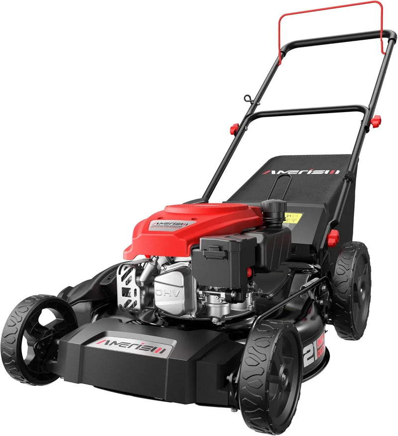 21" Steel Deck Gas Lawn Mower, Heavy-Duty 3-in-1 Push Mower, 144cc 4-Stroke Engine, 6-Position Height Adjustment, Large 1.4 Bushel Grass Catcher, Durable & Efficient for Yard & Garden J3147