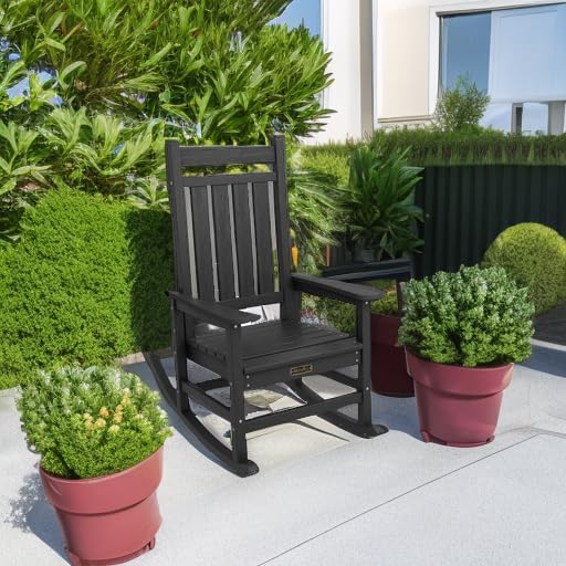 Outdoor Rocking Chair, HDPE Rocking Chair for Adults, All Weather Porch Rockers for Lawn Garden, White D7021