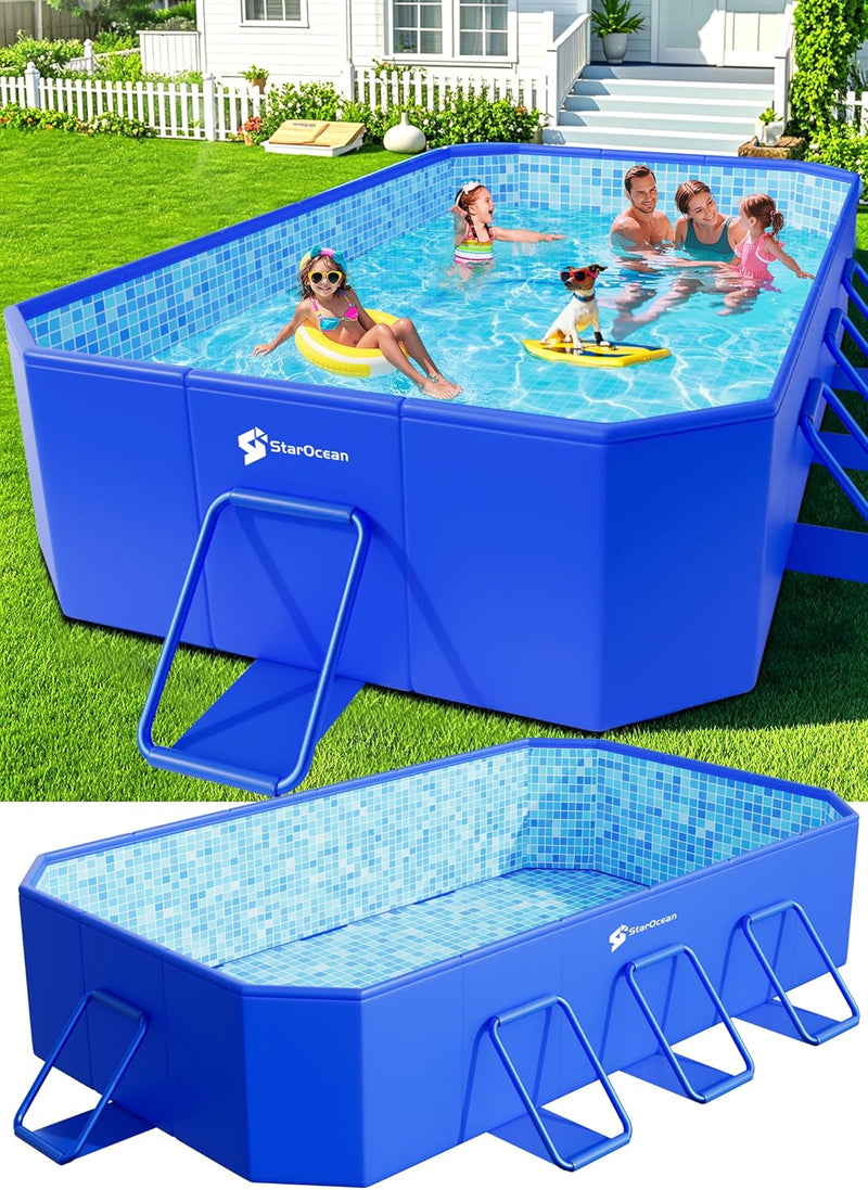 Foldable Pool, Large Non-Inflatable Swimming Pool For Kids,Adult Collapsible Pools Hard Plastic Shell, Oversized Thickened,Portable Folding Kids Pools for Backyard-Mosaic Design-115"x66"x20" Z8513
