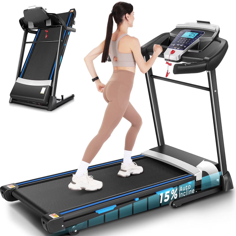 ANCHEER Folding Treadmill with 15% Auto Incline,3.25HP Ultra-silent Motor, Speed Range of 0.6~10MPH,300lb Capacity, APP Wireless... F8103