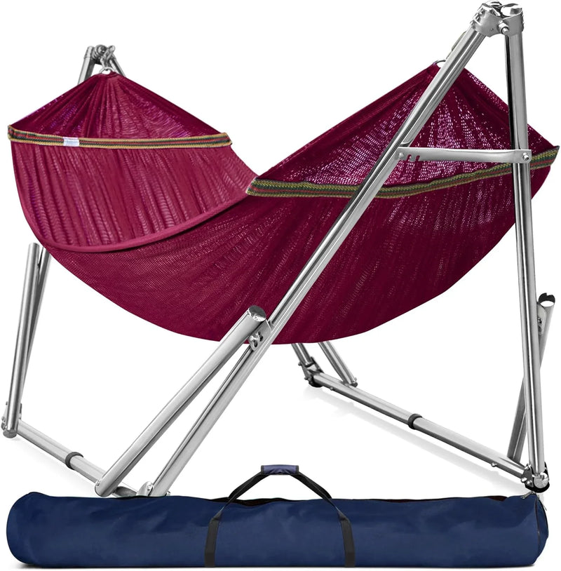 Double hammock with frame, with a load capacity of 650 pounds, double hammock with support rods, made of high-quality 201 stainless steel, assembled in 30 seconds, sturdy and flexible portable hammock frame, suitable for outdoor and indoor Y8631