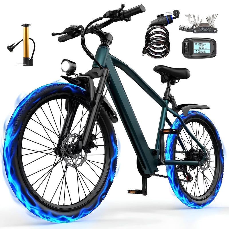 26 in Electric Bike for Adult,400W Motor,Top Speed 25MPH,40Miles Long Range,City Commuting E-bicycle With Front Fork Suspension, Dual Disc Brakes Z0955
