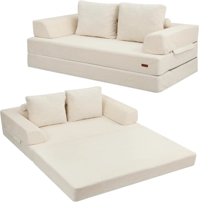 Foldable sofa bed (large size), foldable floor sofa, denim foldable sofa bed as a sleeping mattress, with pillows, boneless sofa, comfortable and relaxing double seat, suitable room and bedroom, navy blue color U5497