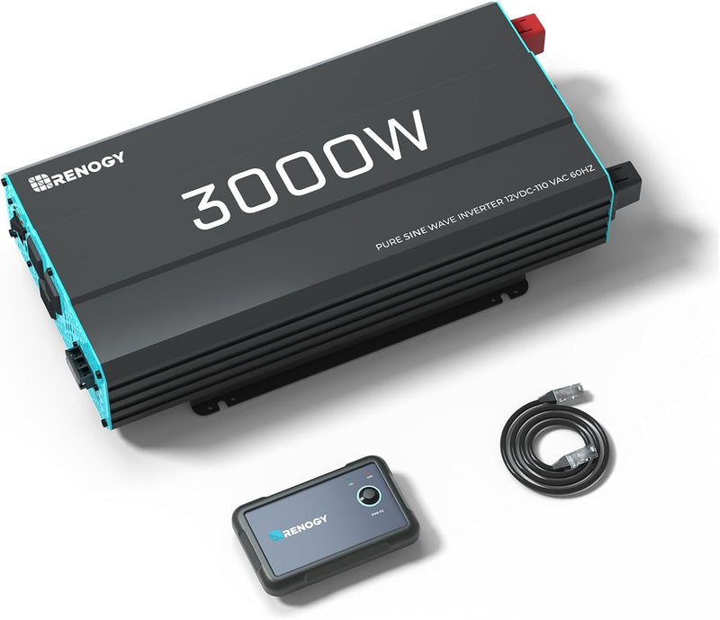 3000W Pure Sine Wave Inverter 12V DC to 120V AC Converter for Home, RV, Truck, Off-Grid Solar Power Inverter 12V to 110V with Built-in 5V/2.1A USB Port, AC Hardwire Port, Remote Controller T5858