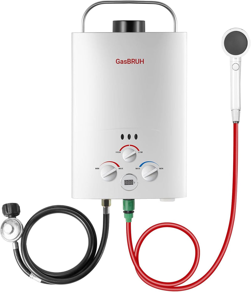 Tankless Water Heater Outdoor, 1.58 GPM, 6L Portable Propane Camping Water Heater with Overheating Protection for Indoor,RV,Camping I1500