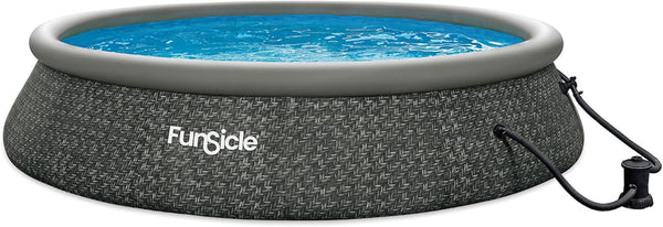 12 Foot by 36 Inch Quickset Round Inflatable Ring Top Outdoor Above Ground Swimming Pool Set with Pump and Cartridge Filter, Dark Herringbone V5139