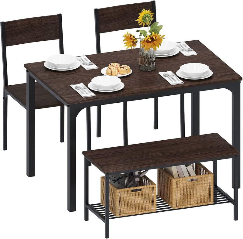 Dining Table and Chairs Dining Table Set with 2 Chairs and 1 Bench Bar Set Kitchen Table and Chairs for Dining Room Bistro Set，Pure White N3455