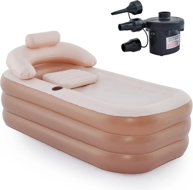 Inflatable Adult Bath Tub, Free-Standing Blow Up Bathtub with Foldable Portable Feature for Adult Spa with Electric Air Pump (High-Density PVC) E9895
