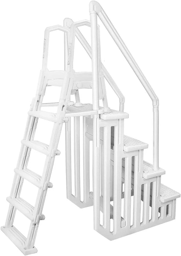 Deluxe Above-Ground Pool Ladder A-Frame Swimming Non-Sliip Step Ladder, White Q8638