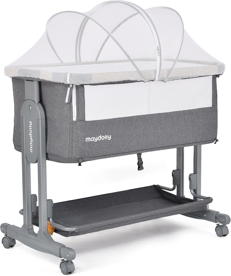 Maydolly Baby Bassinet Bedside Crib, 3-in-1 Baby Bassinet Bedside Bed with Mattress and Soft, Breathable Sheet, 7-Height Adjustable, Stable and Reliable Crib for Nursery G7897