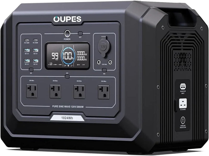 1 Portable Power Station 2000W (4500W Peak), 1024Wh LiFePO4 Battery Generator with 1400W AC Charging & 800W Solar Charging, Expandable to 5120Wh, for Home, Power Outages, Camping & RVs H6716