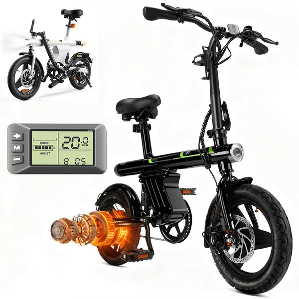 14 in Electric Bike for Adults,500W Folding E-Bike,Electric Commuter Mini Bikes,Electric Bicycles with 36V Removable Battery,Black W0125