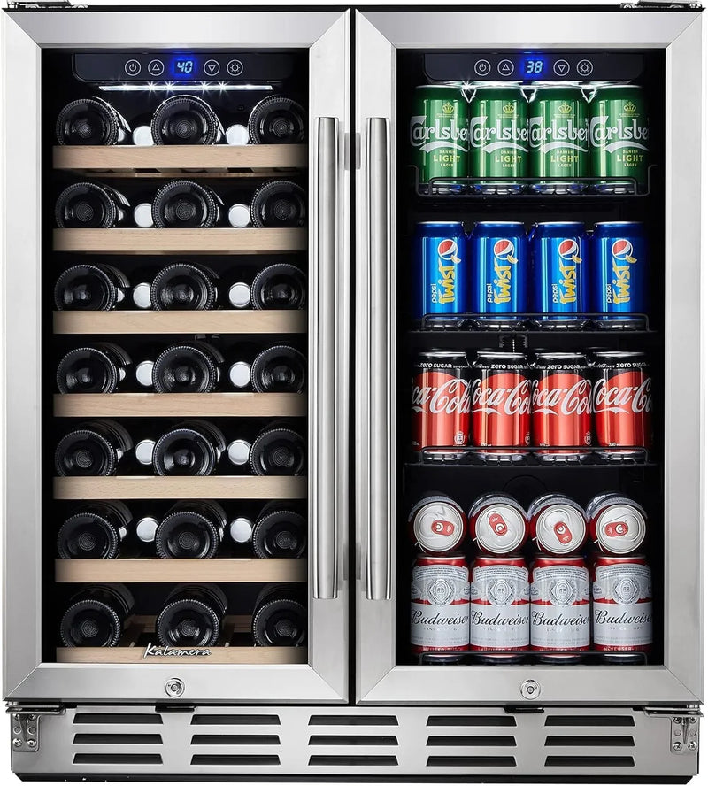 24 inch Wine Cooler, 46 Bottle - Dual Zone Built-in or Freestanding Fridge with Stainless Steel Reversible Glass Door, for Home, Kitchen, or Office. G4555