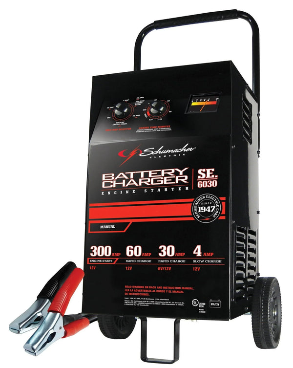 Electric Wheeled Battery Charger and Engine Starter, SC1446, 2-in-1, manual timer control, 300 crank amps, 6 volts, 12 volts, for car, SUV, truck and Marine batteries D4415
