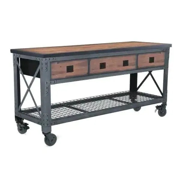 Building Products 72 in. 3-Drawers Rolling Industrial Workbench and Wood Top B3070