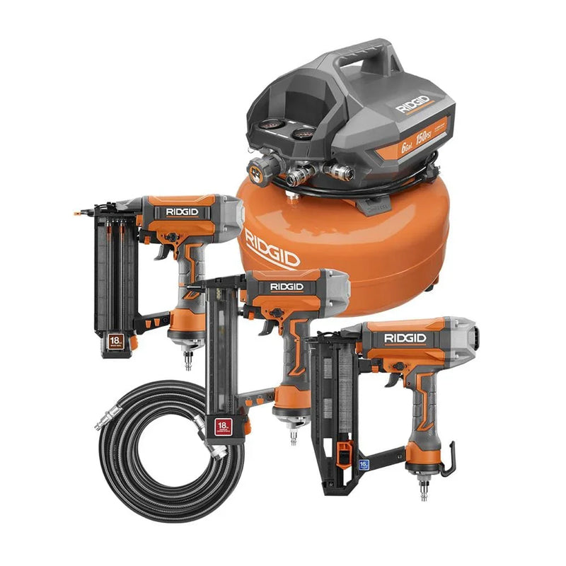 6 Gal. Portable Electric Pancake Air Compressor w/ 18GA Brad Nailer, 16GA Straight Finish Nailer, & 18GA Finish Stapler R69603FK O369