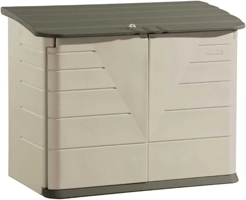 Poly resin outdoor storage shed, with floor (4.5 feet x 3 feet), weather-resistant, beige/brown, suitable for storing and organizing household/backyard/swimming pool chemicals/toys/garden tools/porch/terrace cushions. F6480