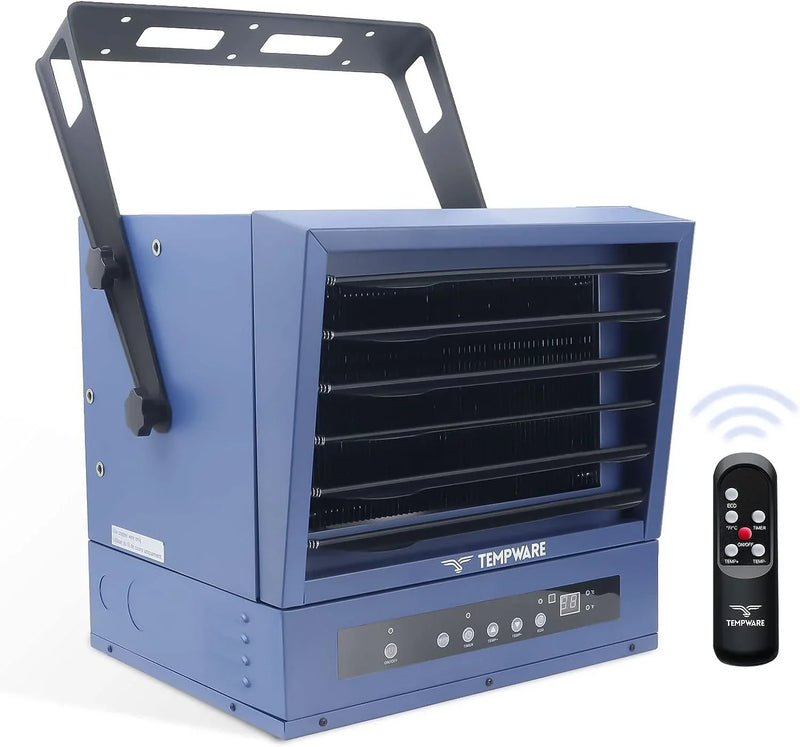 Electric Garage Heater, 7500-Watt Digital Fan-Forced Ceiling Mount Shop Heater with Full-Function Remote, 240-Volt Hardwired Heater with 12-Hour Timer, Ideal for Workshop J4877