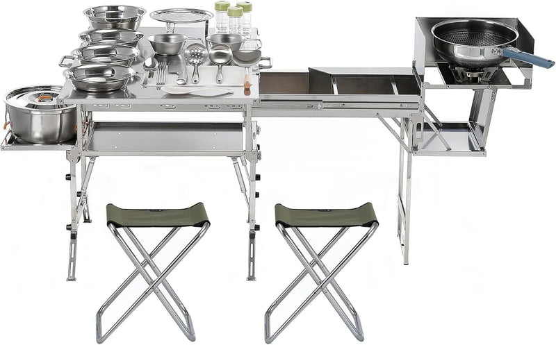 Portable Camping Table & Chairs Set – Foldable Outdoor Furniture with Storage Drawer for Picnics, Backyard & RV Travel O3639