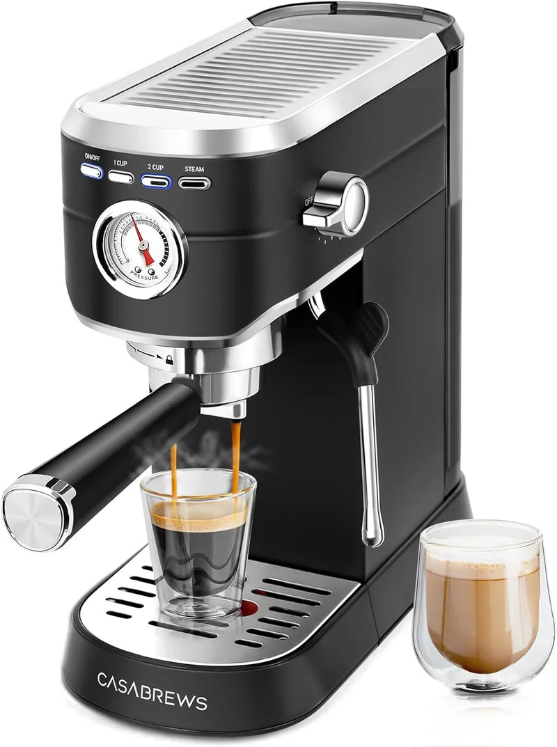 Espresso Machine 20 Bar, Compact Espresso Maker with Steam Milk Frother, Stainless Steel Coffee Machine with 34oz Removable Water Tank for Cappuccino, Latte, Silver W3939