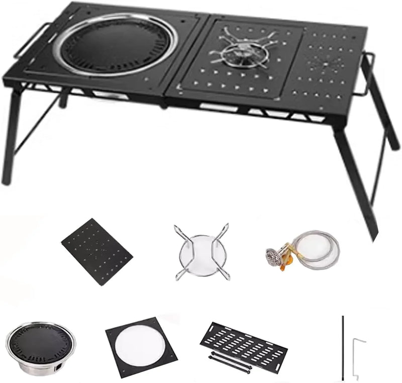 Folding Grill Table Metal Portable, Good Load-Bearing Capacity Items Can Be Hung on The Edge, Portable Camping Table, for Outdoor Picnic, BBQ, Cooking W7749