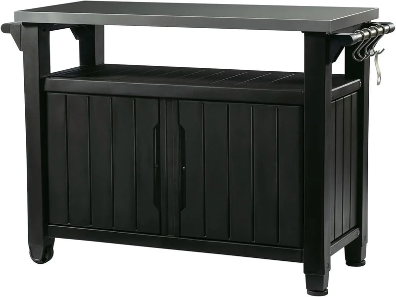 Outdoor Rolling Table Cart for Food Prep, Storage, Bar & Grill, Dark Brown R6147