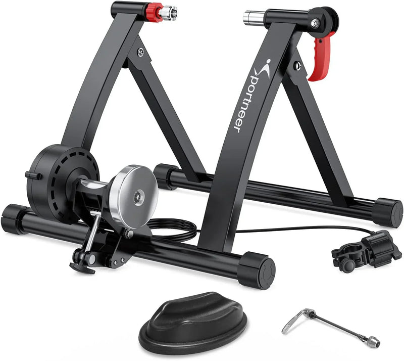 Bike Trainer Stand Indoor Riding - Sportneer Magnetic Stationary Bicycle Exercise Stand with Noise Reduction Wheel, 6 Resistance Adjustable C7551