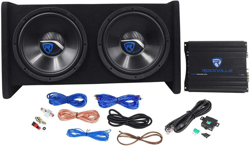 RV12.2B 1200W Dual 12" Car Subwoofer Enclosure Mono Amplifier Amp Kit T6106