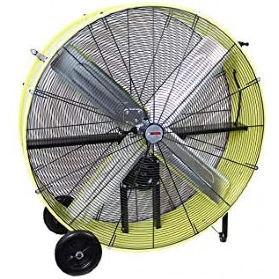 K Tool International 42′′ Belt Drive Drum Fan; Industrial, Garage, Shop, High Speed 2-Speed, Durable, Cut-Off Protection, Easy Mobility Rubber Wheels; SAFETY YELLOW KTI77743 G5621