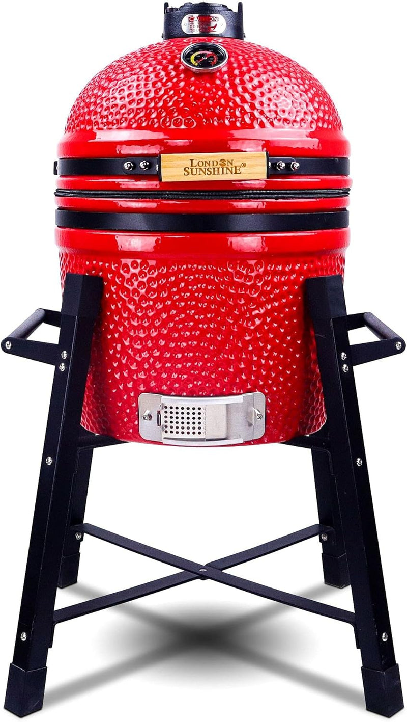 Ceramic Kamado Charcoal BBQ Grill and Smoker, Stainless Steel Grates -15" Ceramic with Tall Stand (GREEN) N3842