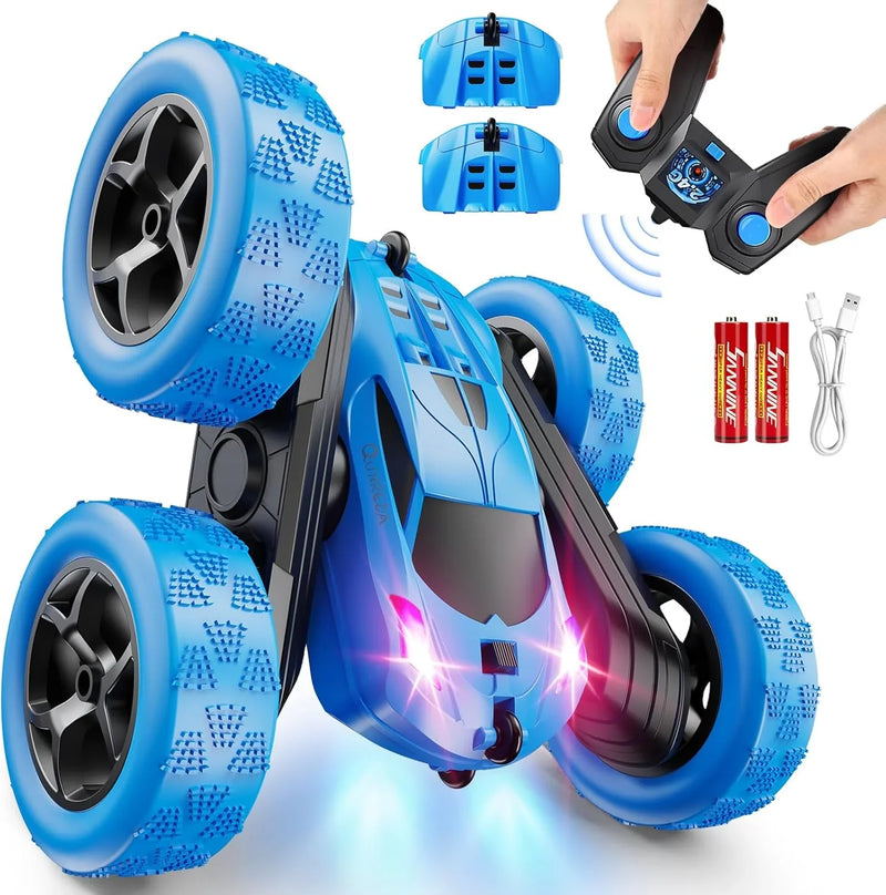 Children's version remote control car (suitable for children over 6 years old), RC car stunt toy, four-wheel drive, double-sided design, 360° rotating remote control, with headlights, is a birthday or Christmas gift for boys aged 6, 7, 8, 9, 10, 11 U0204